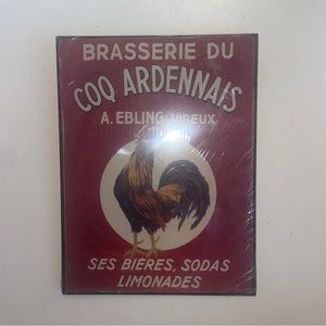 Vintage Metalboard Picture Brasserie Du Coqhardi Seal Coq Board
